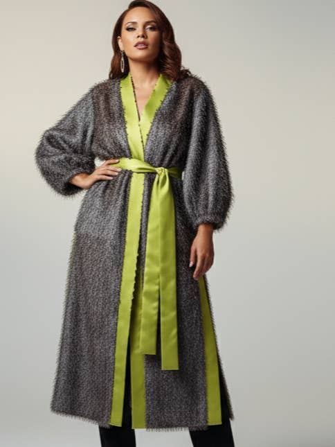 Cardigan tricotado em lurex por atacado de Gingham Doll