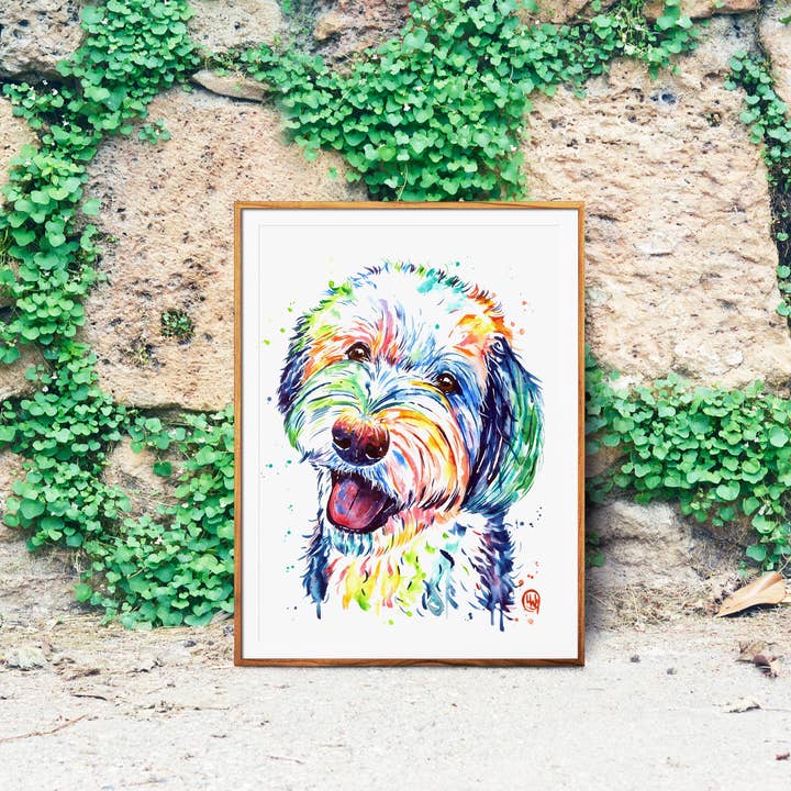 Whitehouse Art - Wholesale Art Print - Sheepadoodle Art Print - Modern Dog Art, Sheepdog, Doodle4