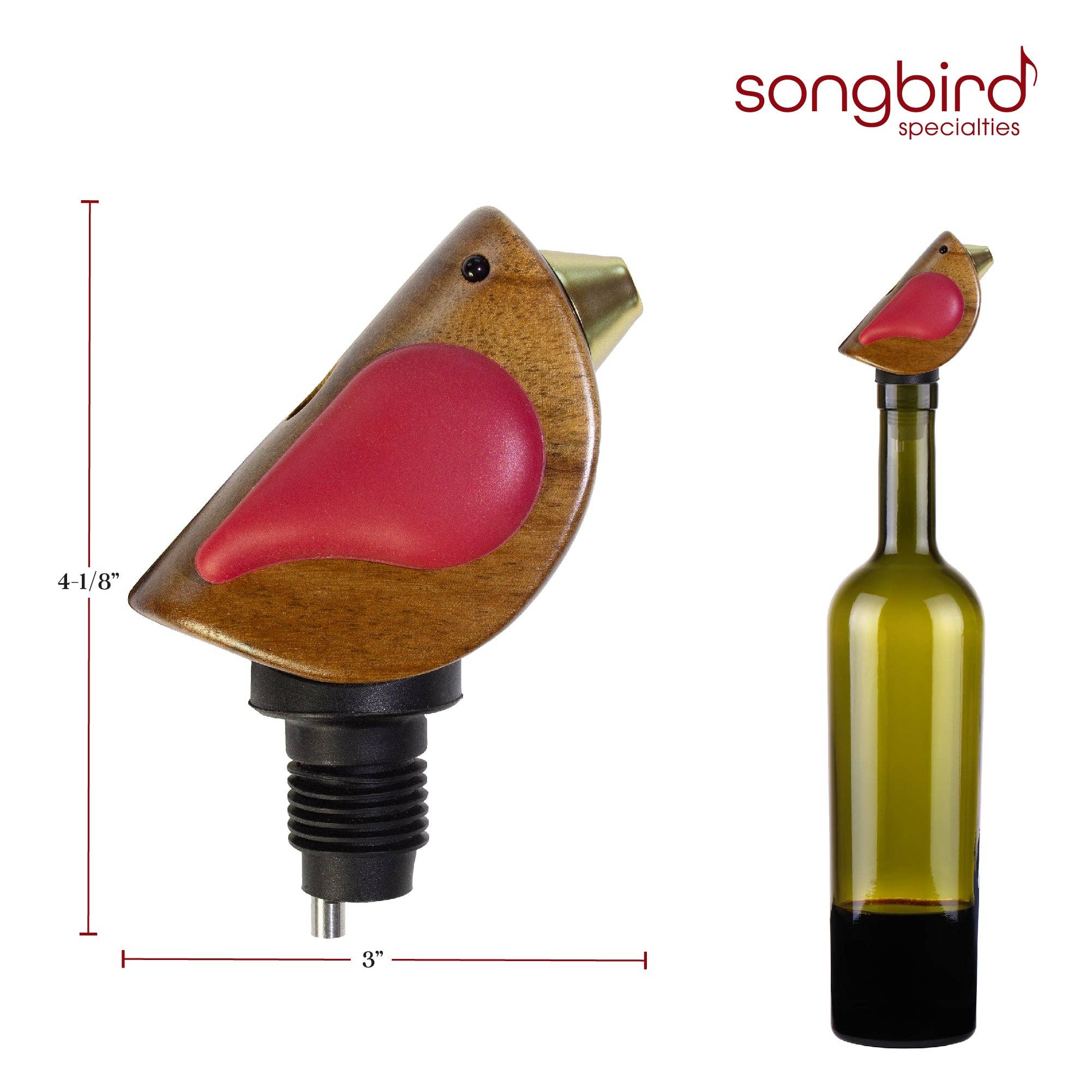 Totally Bamboo – Rolha de vinho por atacado – Songbird Specialties® "Cantor" Vertedor de Garrafa de Vinho, Vermelho6