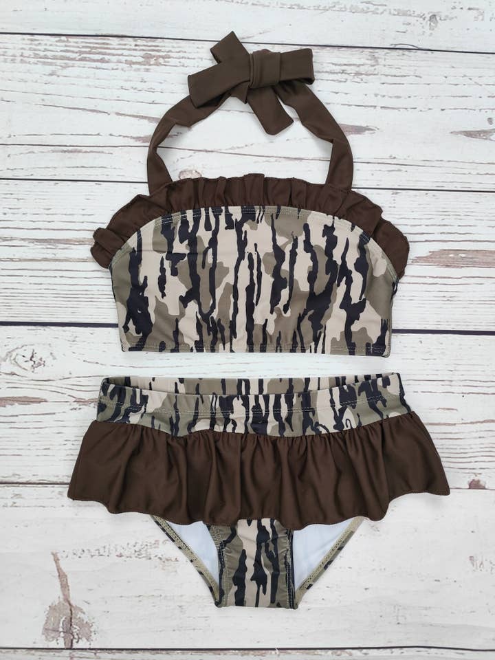 sassy kids palace - Wholesale Two Piece Swimsuit - Kids - Camouflage Printed Two Piece Ruffle Swimwear