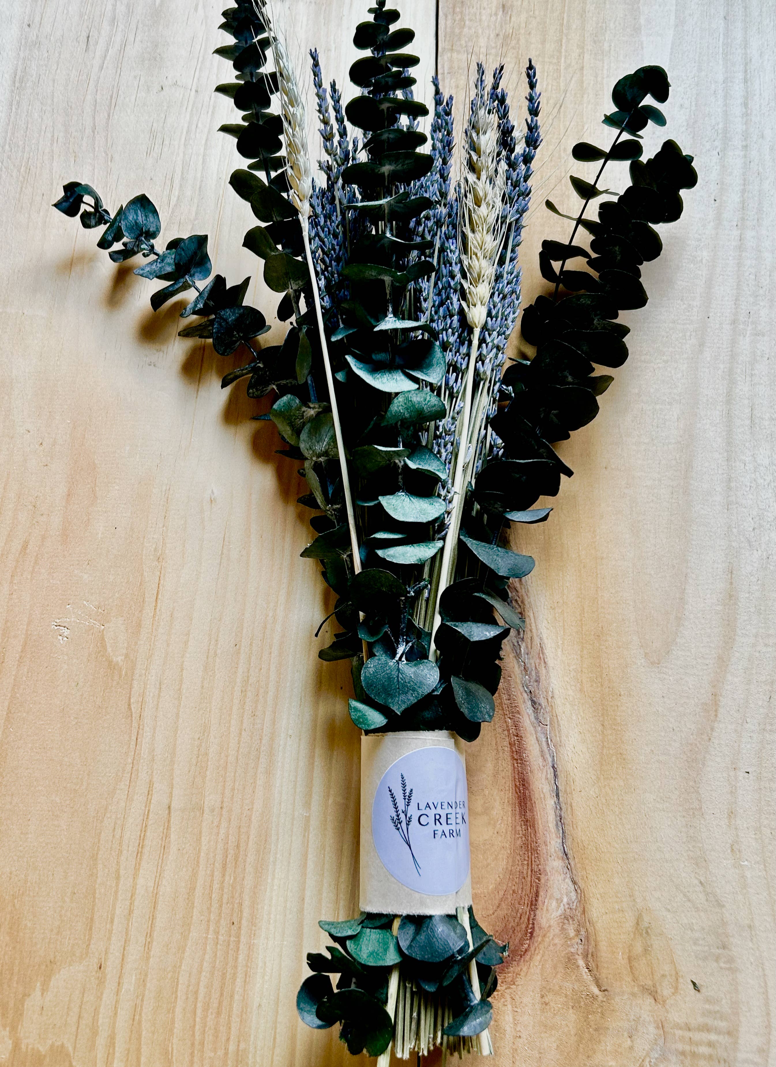 Lavender Creek Farm - Wholesale Dried/Pressed Flowers - Dried French Lavender Bouquet with Eucalyptus and Wheat1