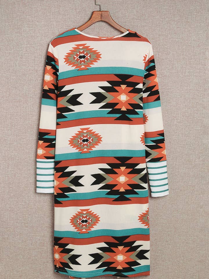 Flerfarvet Flerfarvet geometrisk farveblok Åben front lang cardigan for engroshandel på Faire