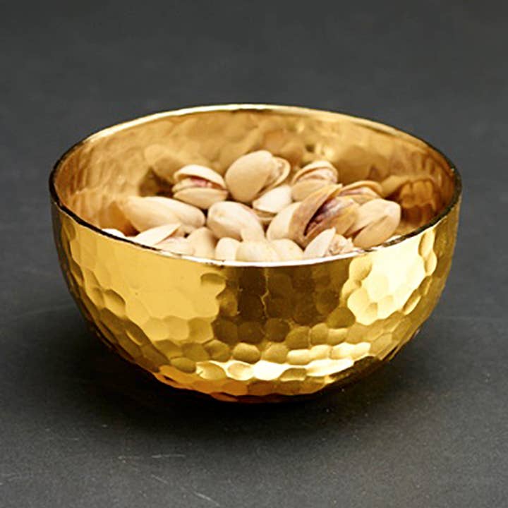 India Handicrafts Inc - Wholesale Decorative plate/dish/bowl - Gilded Hammered Bowl - Small0