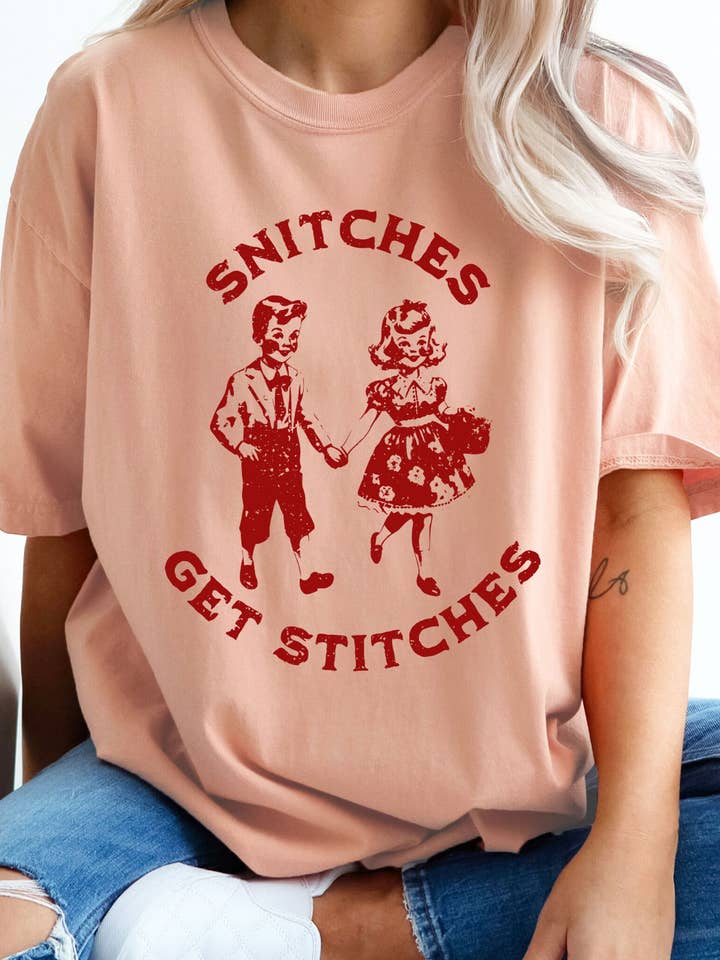 Kissed Apparel - Wholesale Screen Printed T-Shirt - Women's - Snitches Get Stitches Comfort Colors Tee