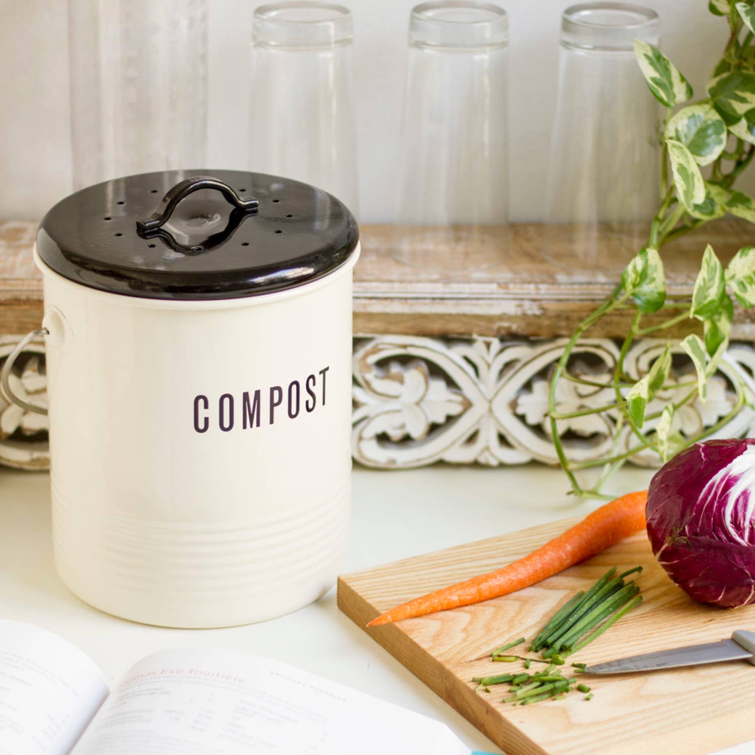 Now Designs by Danica - Wholesale Kitchen Tool/Gadget - Steel Compost Bin Vintage Ivory 1.25 Gallon7