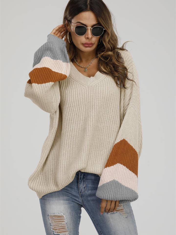 Striped Jumper In Beige & Peach Pink & Camel for wholesale by FS Collection (Germany)