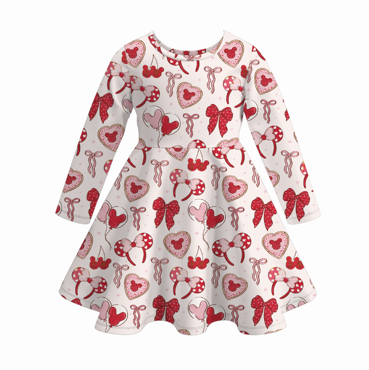 Auraquise - Wholesale Dress - Kids - 2026 Valentine's Day Spring Bow Heart Print Girls Twirl Dress2