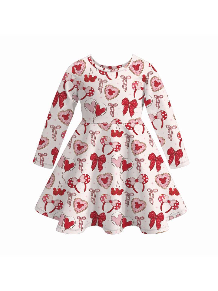 Auraquise - Wholesale Dress - Kids - 2026 Valentine's Day Spring Bow Heart Print Girls Twirl Dress2