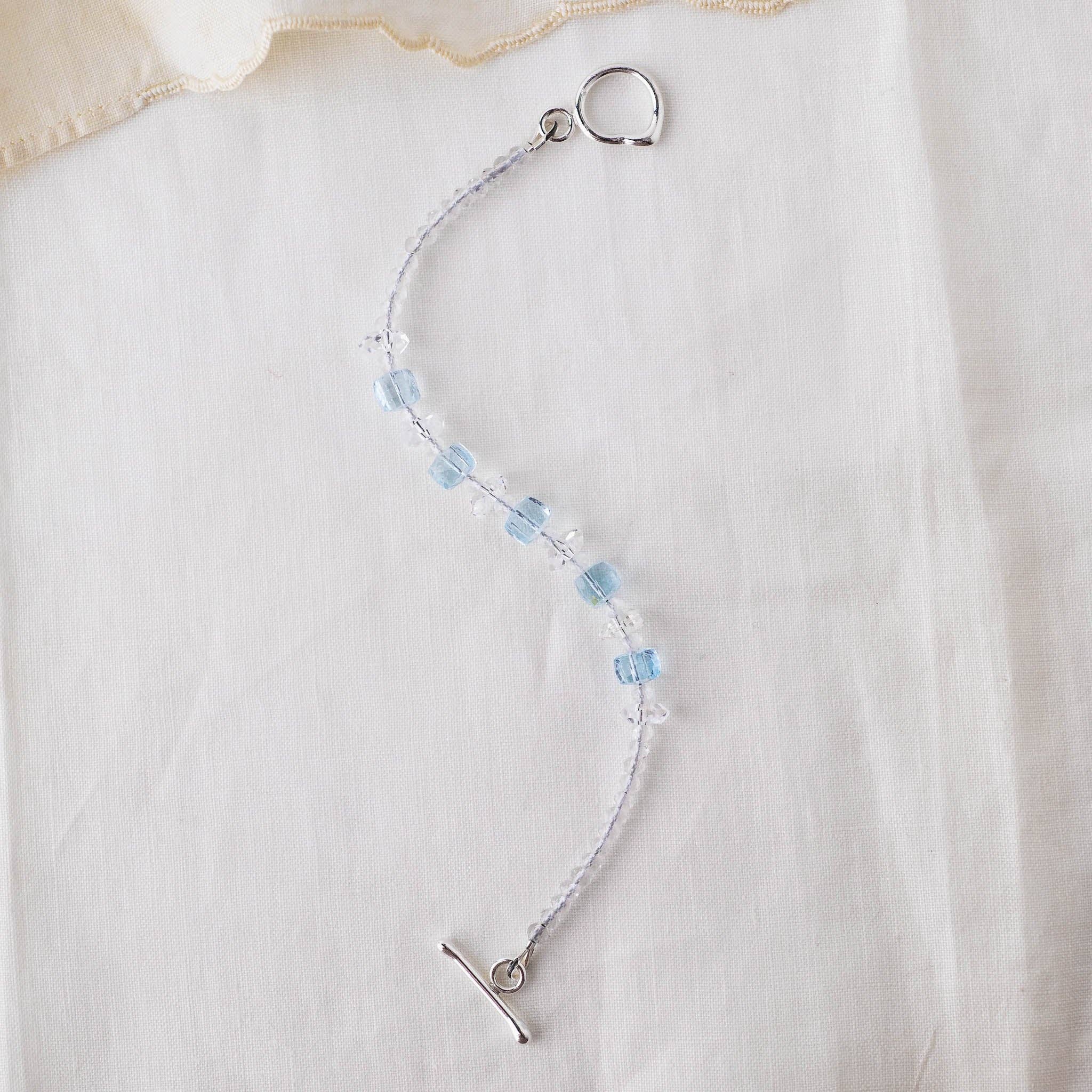 LoveGem Studio LLC - Wholesale Beaded Bracelet - Geometric Sky Blue Topaz & Quartz Bracelet – Modern Harmony Jewelry with Argentium Silver Toggle2