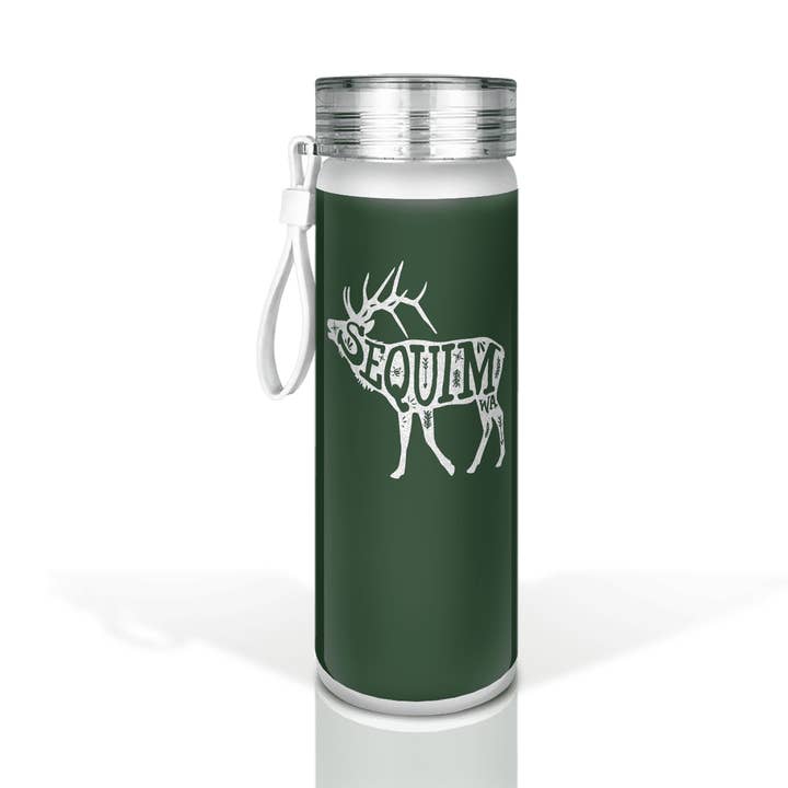 Customizable Frosted Glass 20oz Bottle: Standing Elk on Gre for wholesale by Matrix