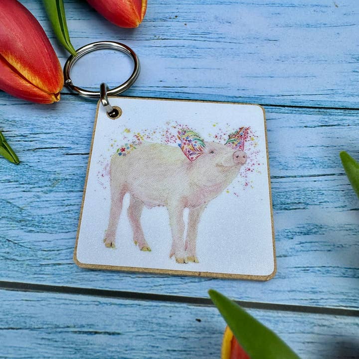 Jen Winnett Eco Artist – wholesale Keychain – Unisex – Pig Cute Eco Friendly Keyring UK Made Colourful Till Pick Up1