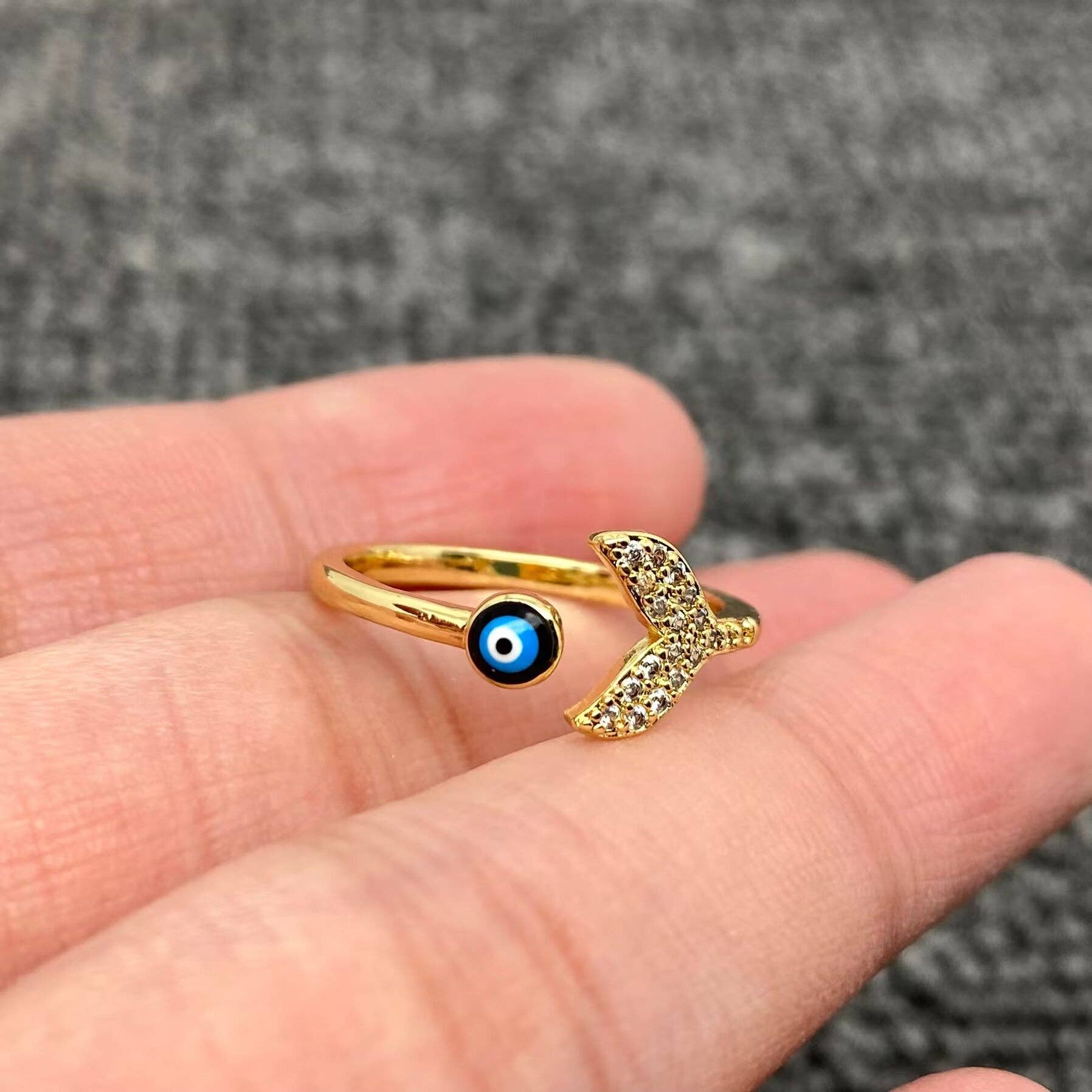 Mio Queena - Wholesale Cocktail/Statement Ring - Enamel Rhinestone Turkey Eye Evil Eye Golden Adjustable Rings2