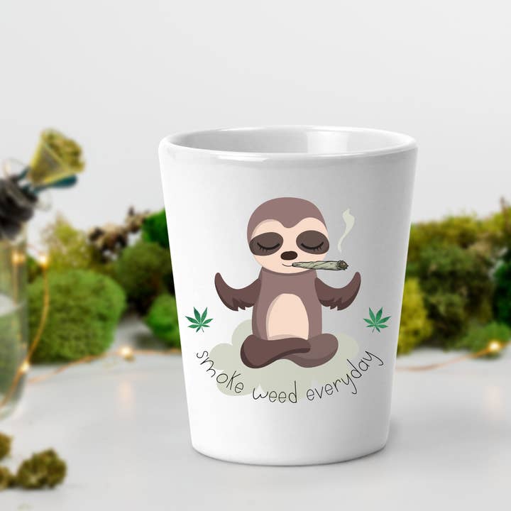 A&A Custom Crafts - Wholesale Shot Glass - Funny Stoner Sloth Shot Glasses (Choose Your Saying)