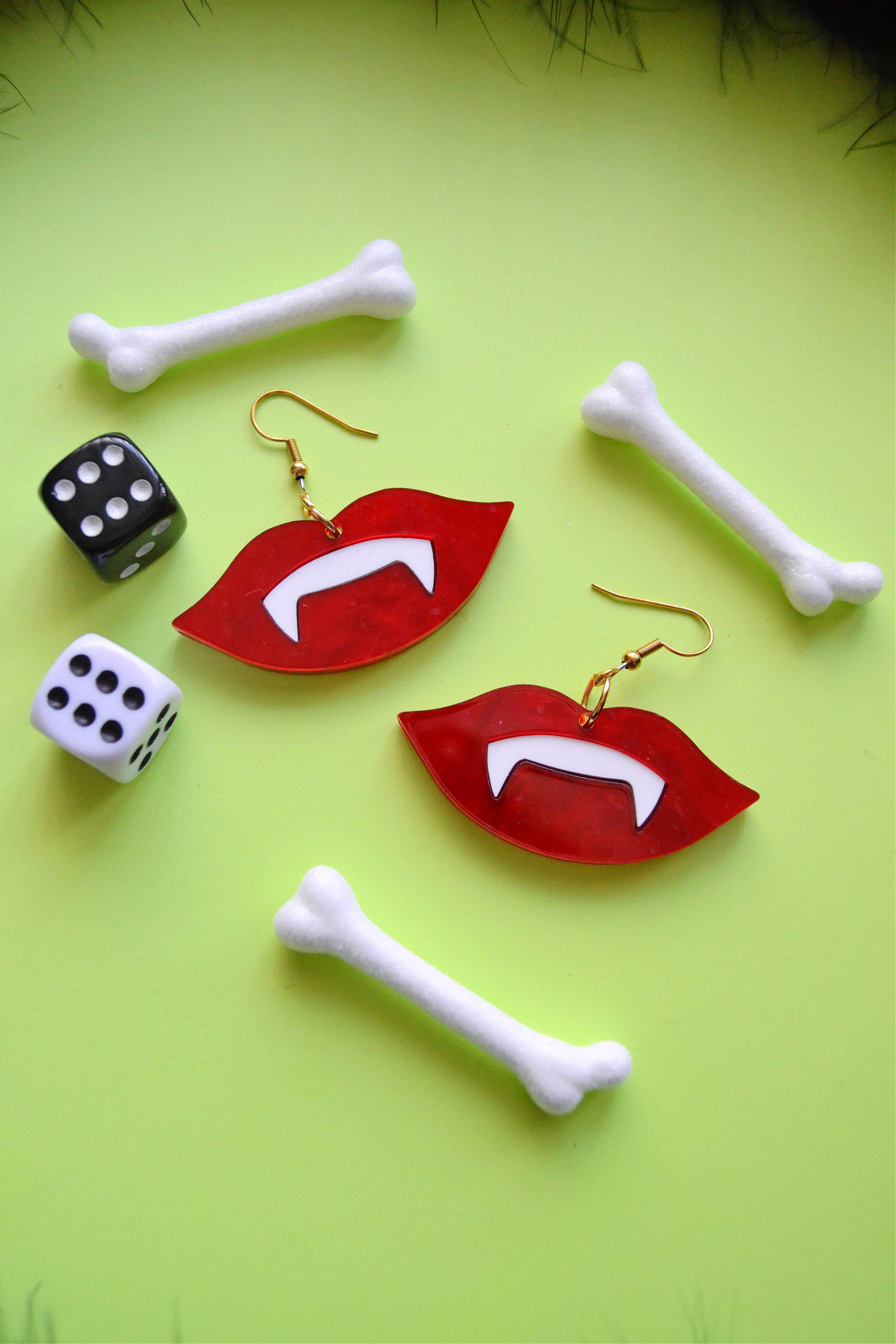 Rebel Disco Designs - Wholesale Dangle Earrings - Acrylic Halloween Vampire Teeth Mouth Statement Earrings0