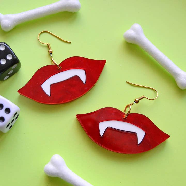 Rebel Disco Designs ā wholesale Dangle earrings ā Acrylic Halloween Vampire Teeth Mouth Statement Earrings0