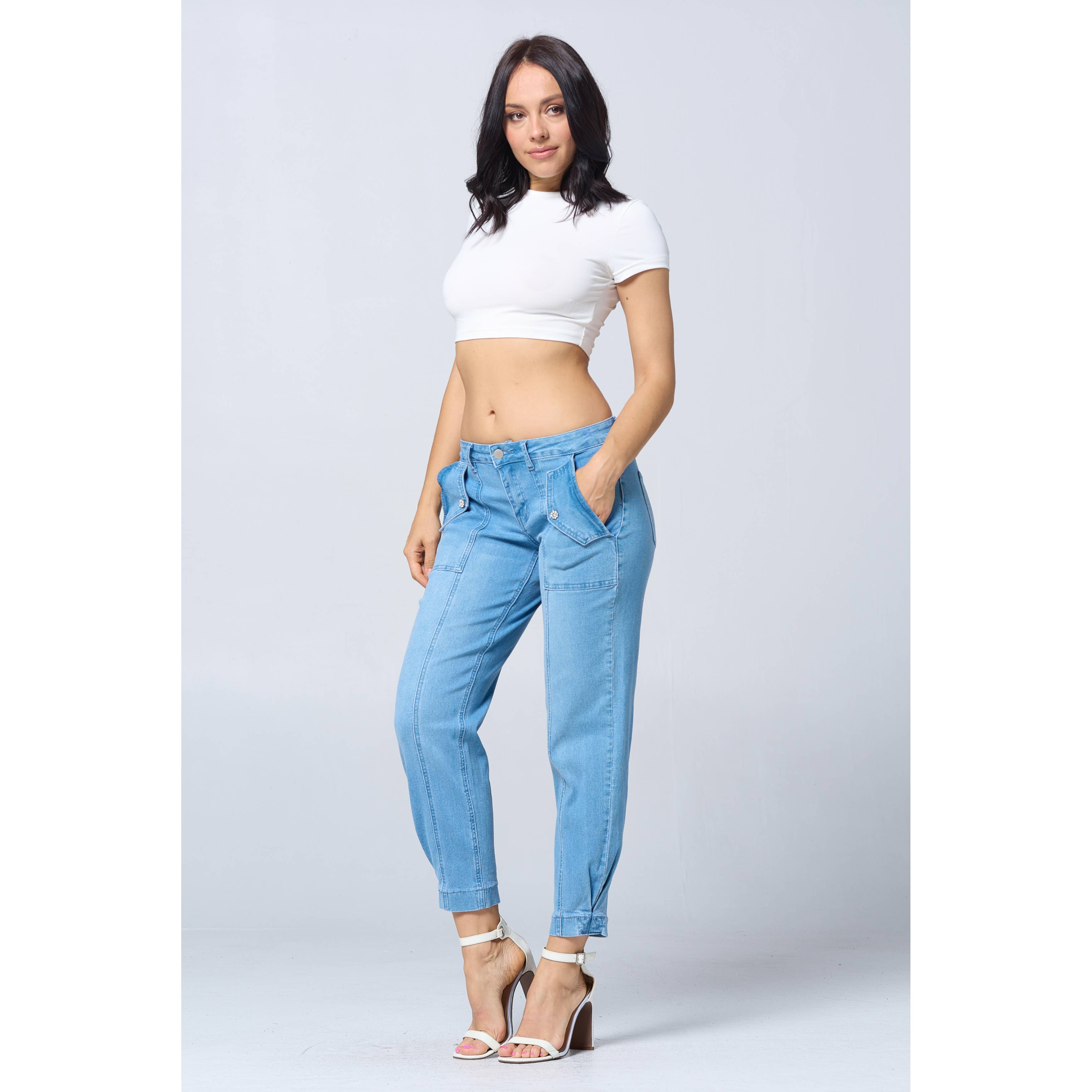 Blue Turtle - Wholesale Jeans - Women's - Low Rise Seamed Jogger with Flap Front Pocket YH2218 Med10