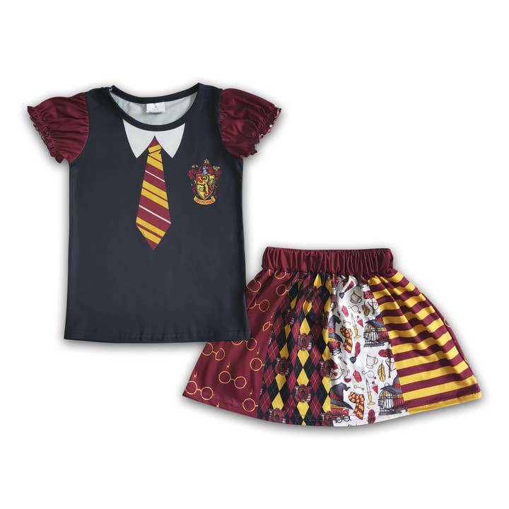 Short sleeve shirt skirt cute kids girls clothes for wholesale by Yawoo Garments