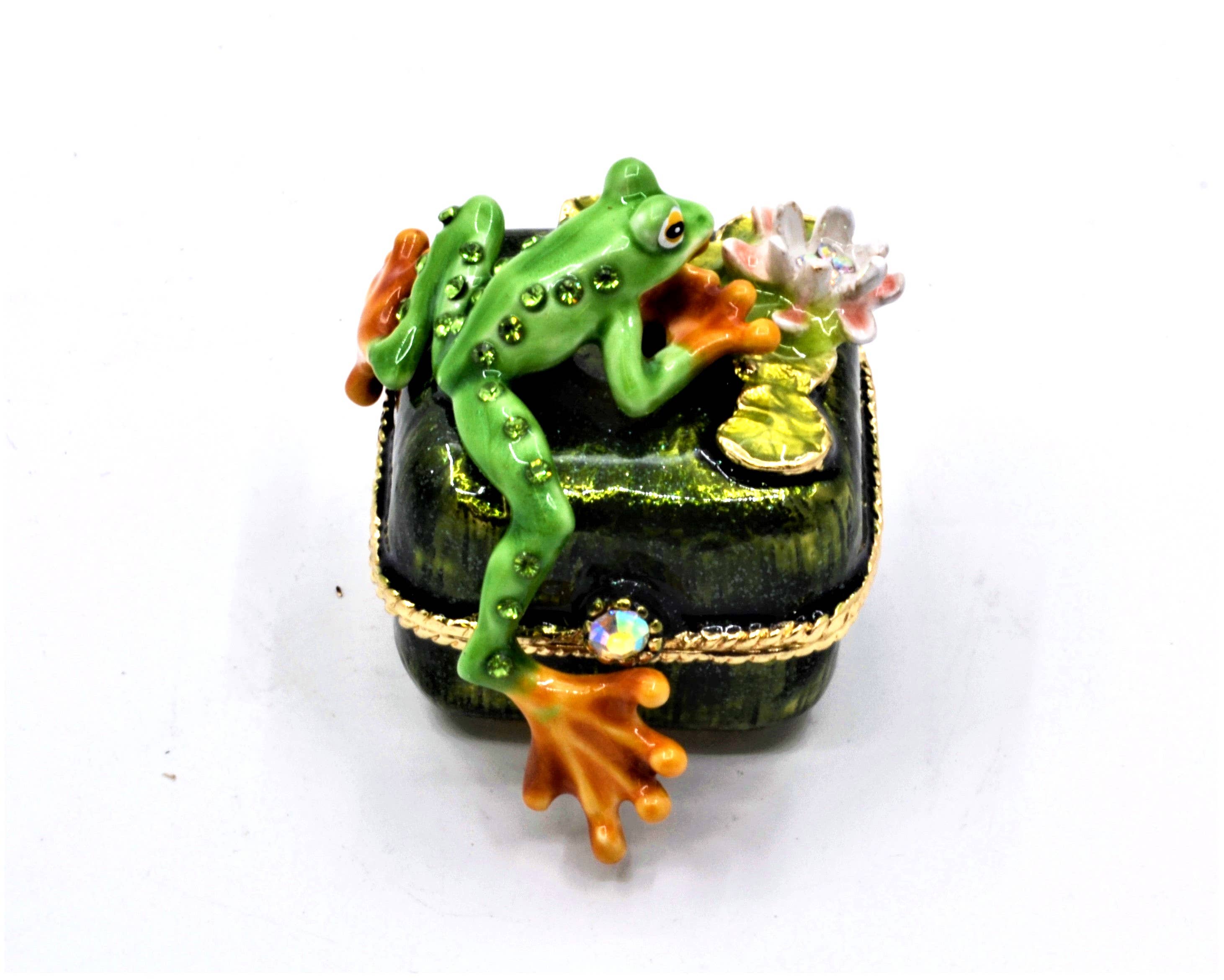 Ciel Collectables - Wholesale Jewelry Box/Organizer - Funny Frog On Floral Trinket Box. Hand Made with Enamel6