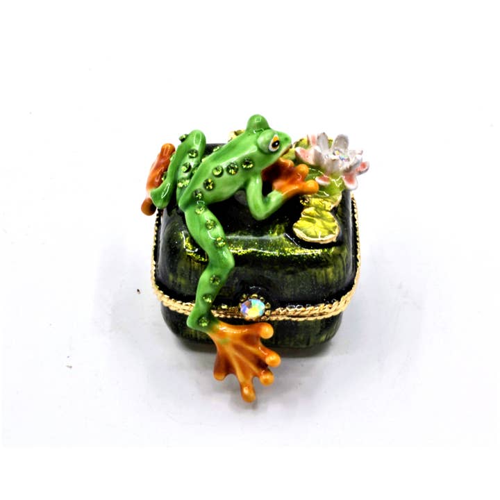 Ciel Collectables - Wholesale Jewelry Box/Organizer - Funny Frog On Floral Trinket Box. Hand Made with Enamel6