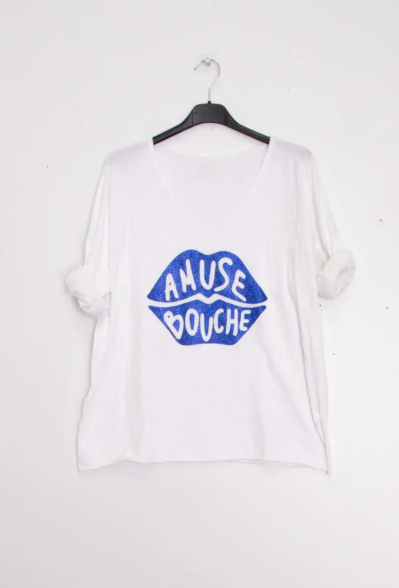 Mimi & Gogo - Vendita all'ingrosso Maglietta serigrafata - Donna - T-shirt con bocca verde « amuse bouche »7