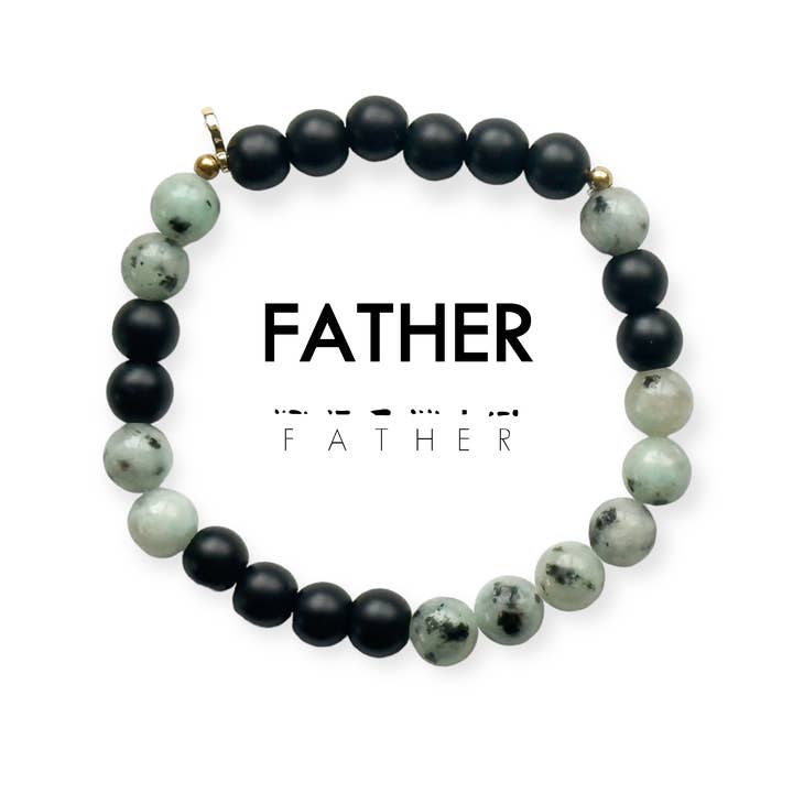 Onyx Jasper 8mm Morse Code Bracelet Men's Extended Size | FATHER for wholesale on Faire