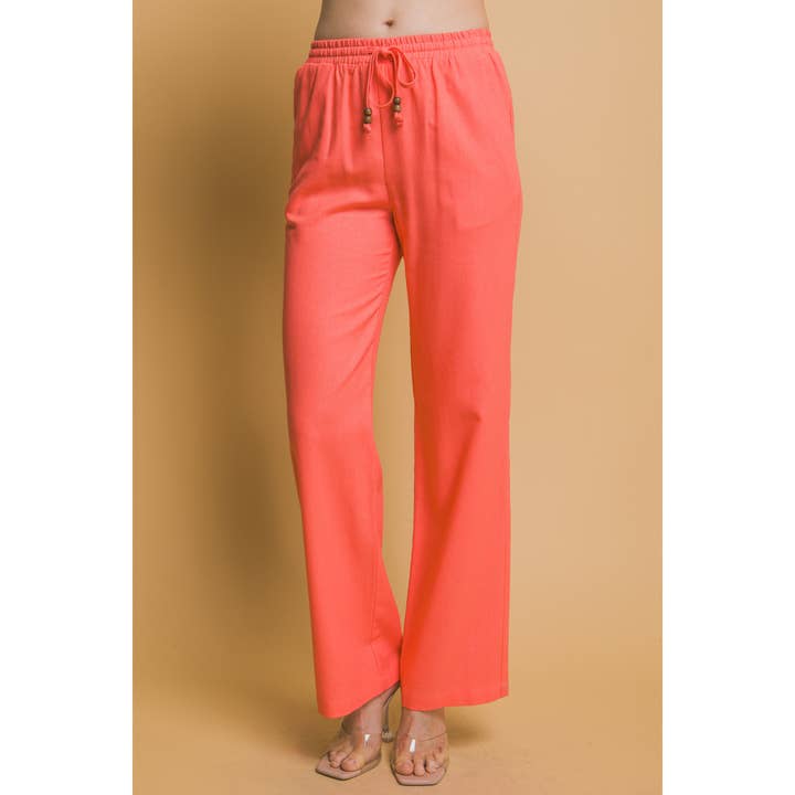 BEADED DRAWSTRING WAIST LINEN PANTS for wholesale by Pinkbloom