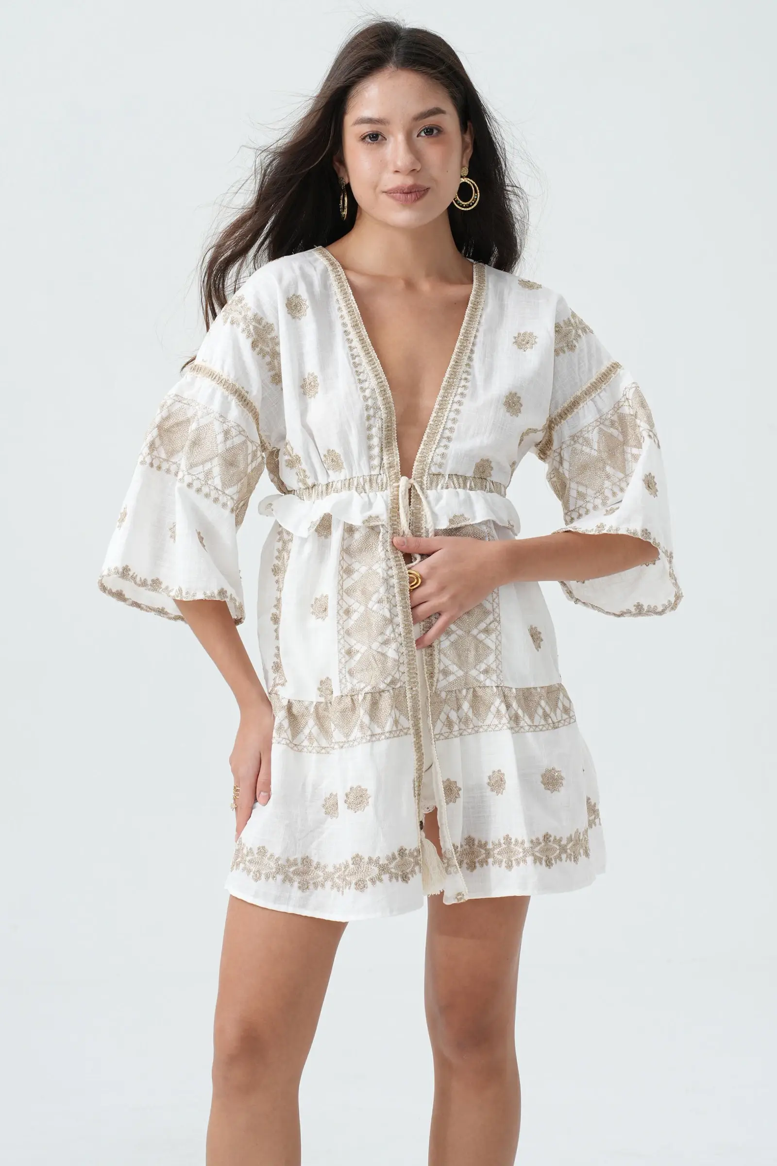 PHANIE MODE – Kimono - Mulher por atacado – Kimono fluido bordado étnico Pan-5104