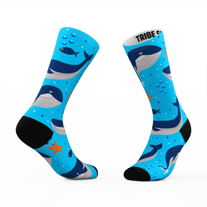 Light Blue Whale Socks for wholesale by Tribe Socks
