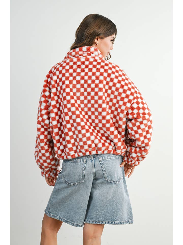 BUTTERMELON - Wholesale Jacket - Women's - Fall Winter Checker Teddy Fall Jacket - BMJ700341