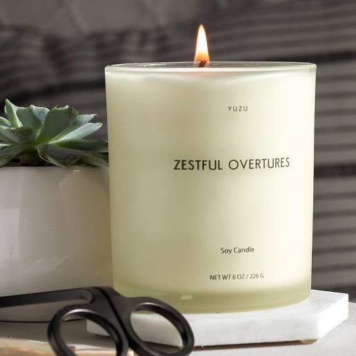 Glass Candle 8oz - Zestful Overtures (Yellow) for wholesale by YUZU