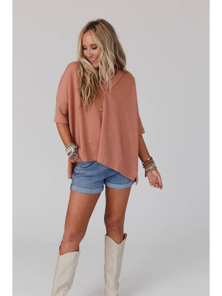 Three Bird Nest - Wholesale Knit Top - Women's - On The Go V Neck Ribbed Essential Tee - Sepia3