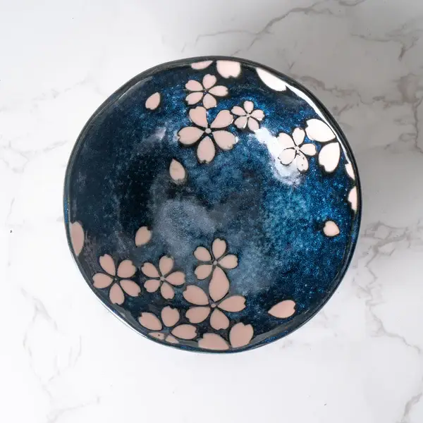 Urban Tokyo - Wholesale Dish - Hasui Sakura Navy 4.5"D x 1.5"H Porcelain Small Sauce Dish2