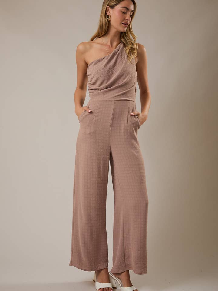 SLEEVELESS ONE SHOULDER RUCHED JUMPSUIT for wholesale by GILLI