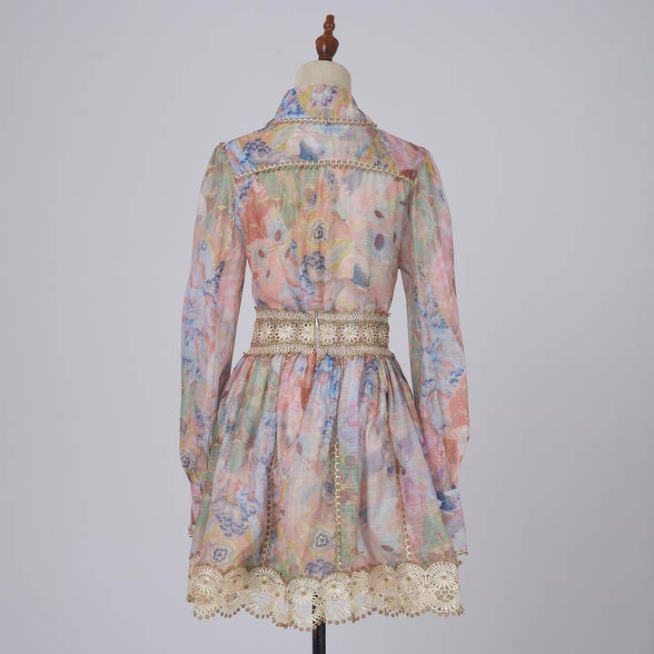 Multi Colored DR427Y Elegant Lace Short Skirt Set with Diamond Buttons for wholesale on Faire3
