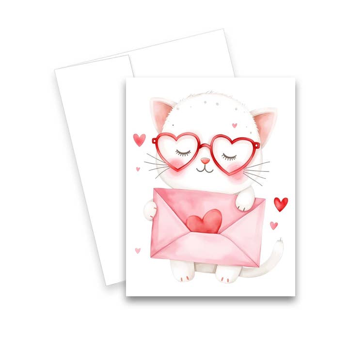 Aria Rae - Wholesale Valentine's Day Card - Valentines Day Notecard - Set of 1 or 4 - Cat Cards