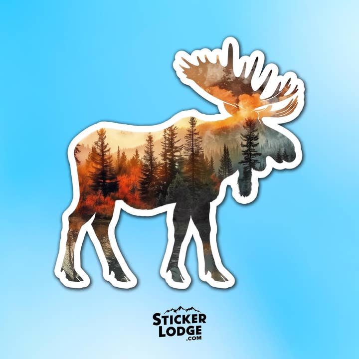 Moose and Forest Nature Double Exposure Vinyl Sticker for wholesale by Sticker Lodge