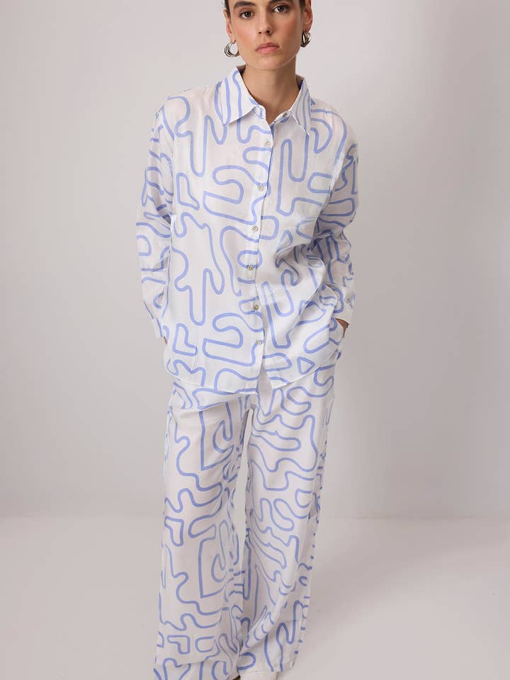 Abstract Print Relaxed Fit Viscose Shirt & Pants Set for wholesale by Touché Privé