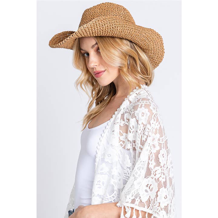 Hana - Wholesale Cowboy Hat - Women's - Two Ways Shapes Two Tone Straw Cowboy Hat