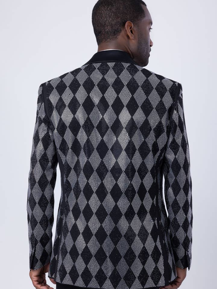 Nero Argento Blazer da uomo con strass con motivo a rombi nero argento 4EBL52 in vendita all'ingrosso su Faire