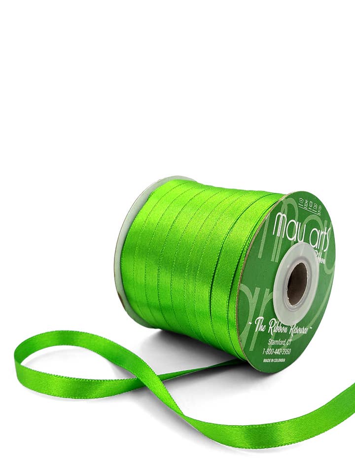 Ruban en satin double face lustré ~3/8 po, vert perroquet pour la vente par May Arts Ribbon