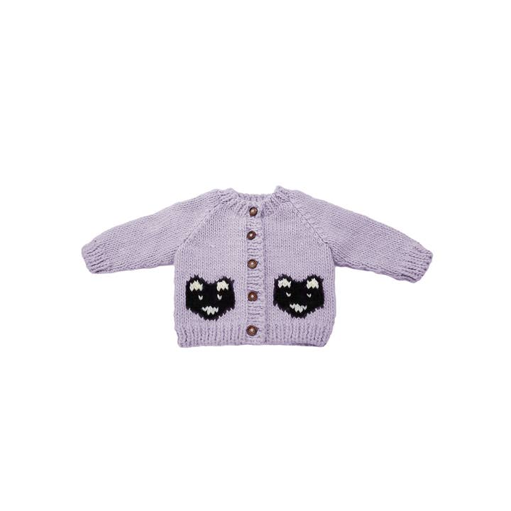Cardigan met zwarte kat, lavendel, Halloween en herfstoutfit voor wholesale door Figgy Friends