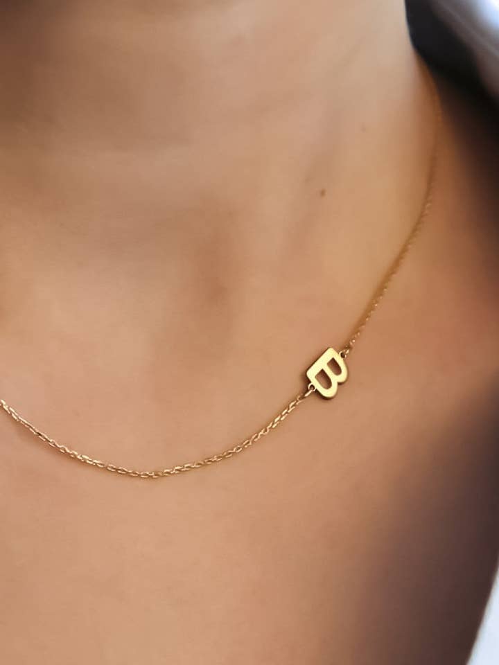 18K Gold Plated Waterproof Stainless Steel Initial Necklace for wholesale by Mia Accessories