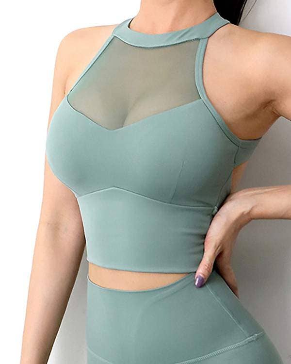 Fashion Combination - Wholesale Blouse - Women's - sheer mesh halter cutout back sporty top0