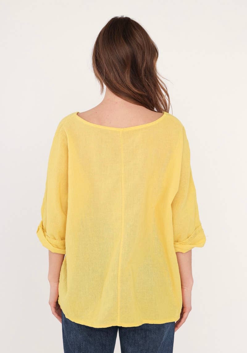 LINEN & COTTON HOUSE – Engroshandel T-shirt – til kvinder – Crop-top i bomuld og hør, bedst sælgende model 101136