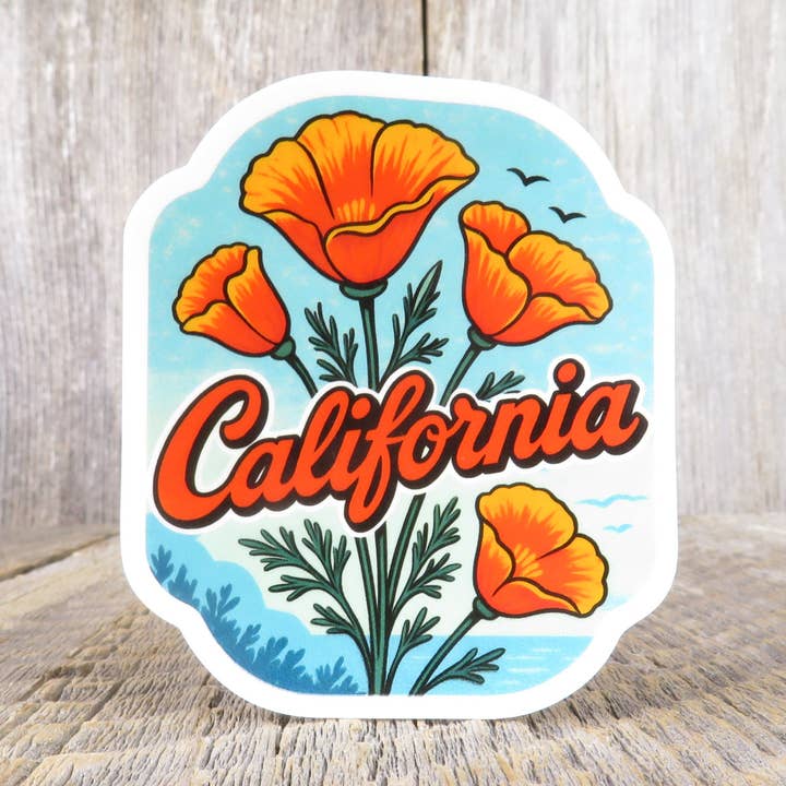 California Poppies Sticker Bouquet State Flower Teal Travel Souvenir for wholesale by Kirk's Krafts