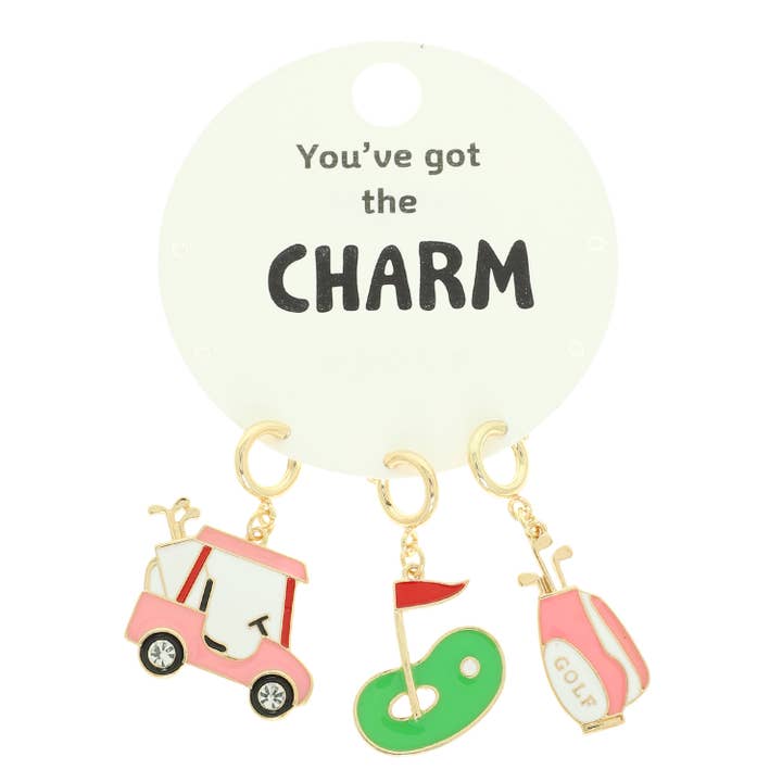 SP Sophia Collection - Wholesale Keychain - Women's - Epoxy Golf Cart, Putting Green, and Golf Bag Charm Set1