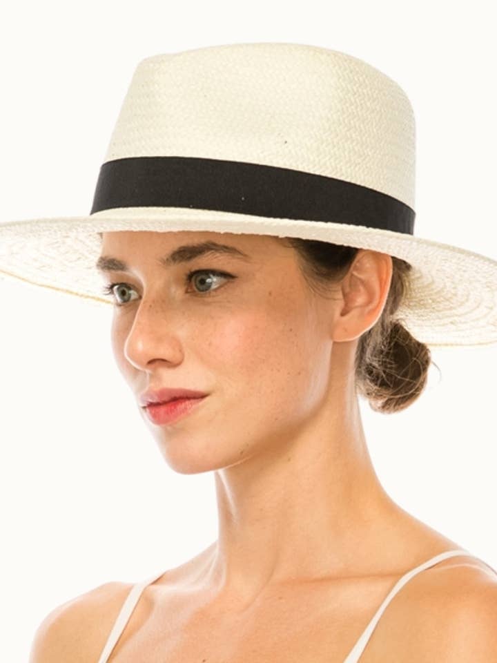 Handvävd elfenbensfärgad Toyo-strå Panama-hatt, justerbar för wholesale av Olive & Pique