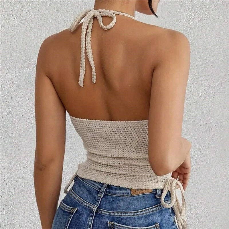 Abrikoos Mouwloze Halternek Rugloze Korte Top voor groothandel op Faire3