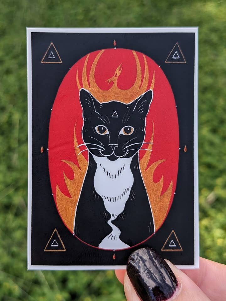 Adesivo in vinile Fire Element Cat per la vendita all'ingrosso da parte di Fendywitch Designs