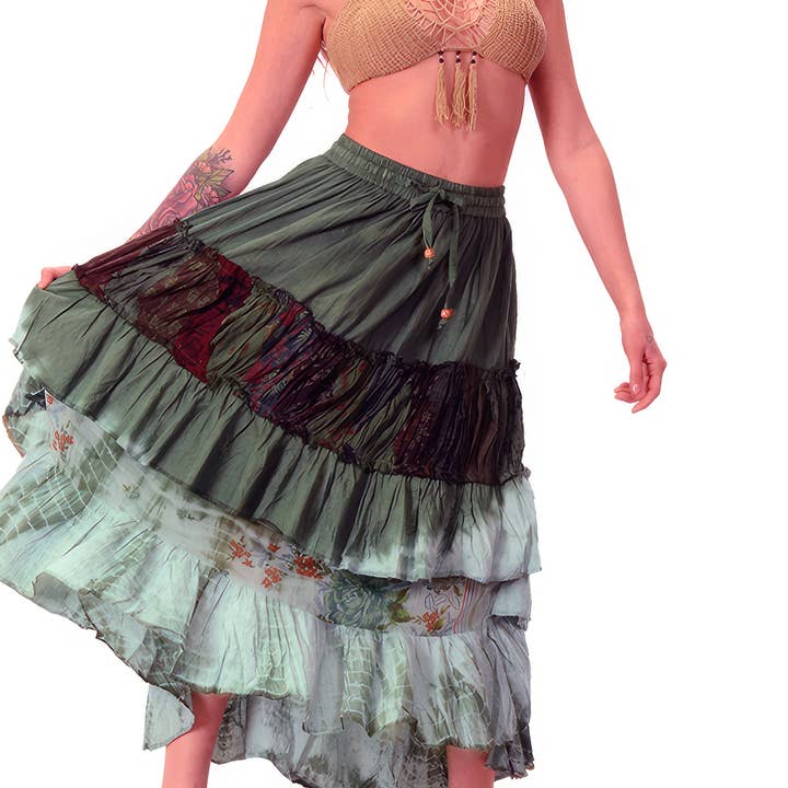 Gypsy Rose - Wholesale Skirt - Women's - Strut Ur Stuff Tiered & Layered Tye Dye Cotton Skirt
